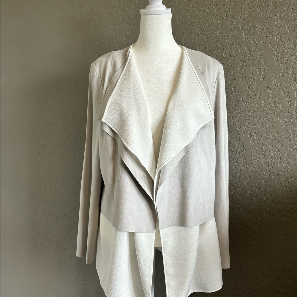 Faux swede open front layered jacket